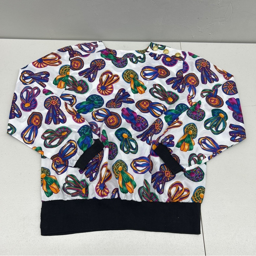 Sharpely White and Black long sleeve shirt colorful print size M